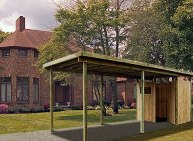 carport bois avec atelier qui peut servir de préau et remise de stockage